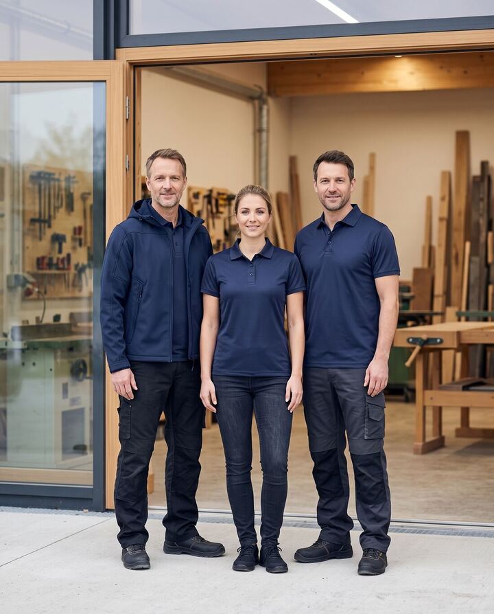 Handwerksteam in navyblauen Stanno-Prime-Polos
